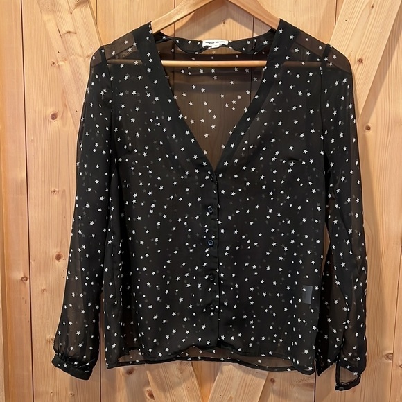 Superdown Long Sleeve Button Down Sheer Star Top Size Extra Small XS - Picture 1 of 6